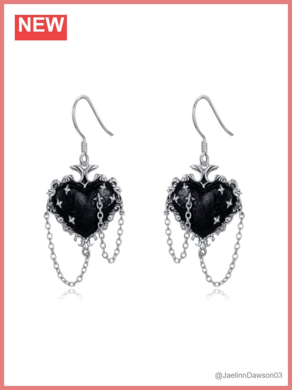925 Sterling Silver Gothic Witches Heart Dangle Drop Earrings